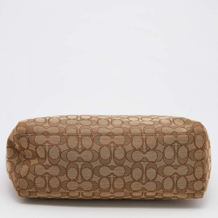 Pre Owned Coach Beige Signature Canvas Convertible Celeste Hobo