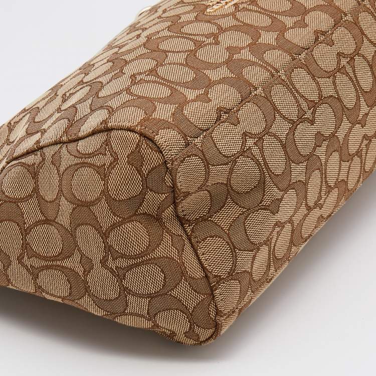 Pre Owned Coach Beige Signature Canvas Convertible Celeste Hobo