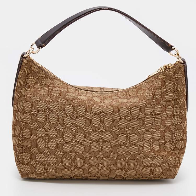 Pre Owned Coach Beige Signature Canvas Convertible Celeste Hobo