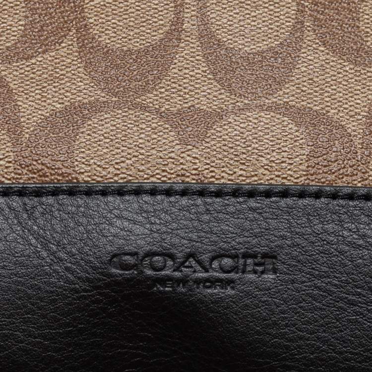 Pre Owned Coach Brown/Black Leather And Signature Coated Canvas City Backpack