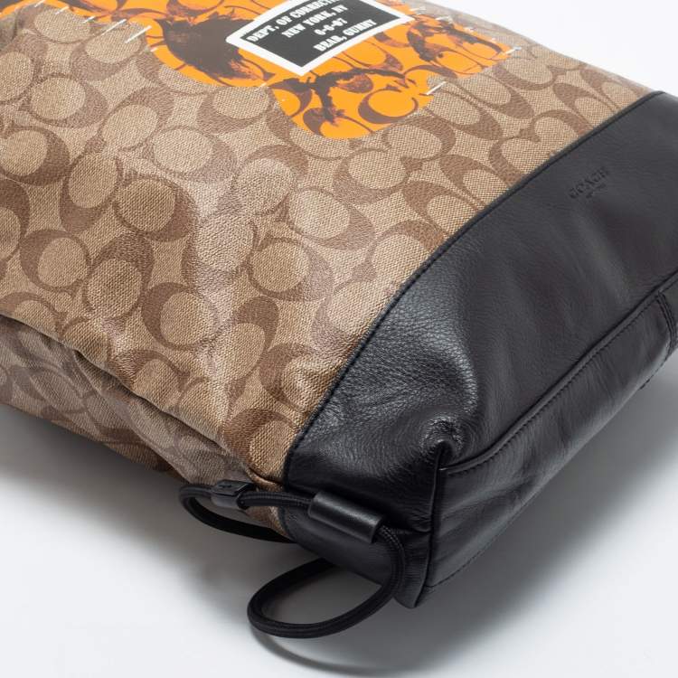 Pre Owned Coach Brown/Black Leather And Signature Coated Canvas City Backpack