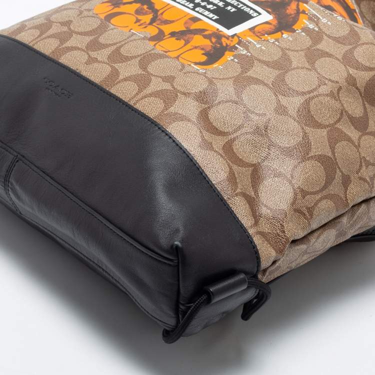 Pre Owned Coach Brown/Black Leather And Signature Coated Canvas City Backpack