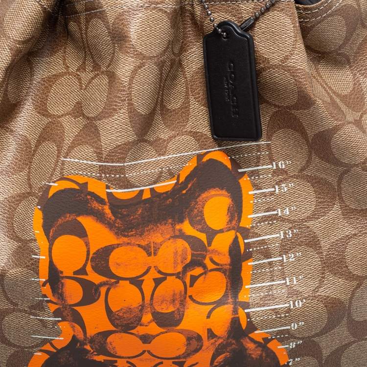 Pre Owned Coach Brown/Black Leather And Signature Coated Canvas City Backpack