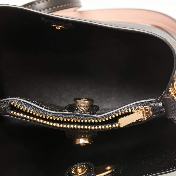 Pre Owned Coach Brown Signature Coated Canvas and Leather Mini Vintage Rose Print Town Bucket Bag