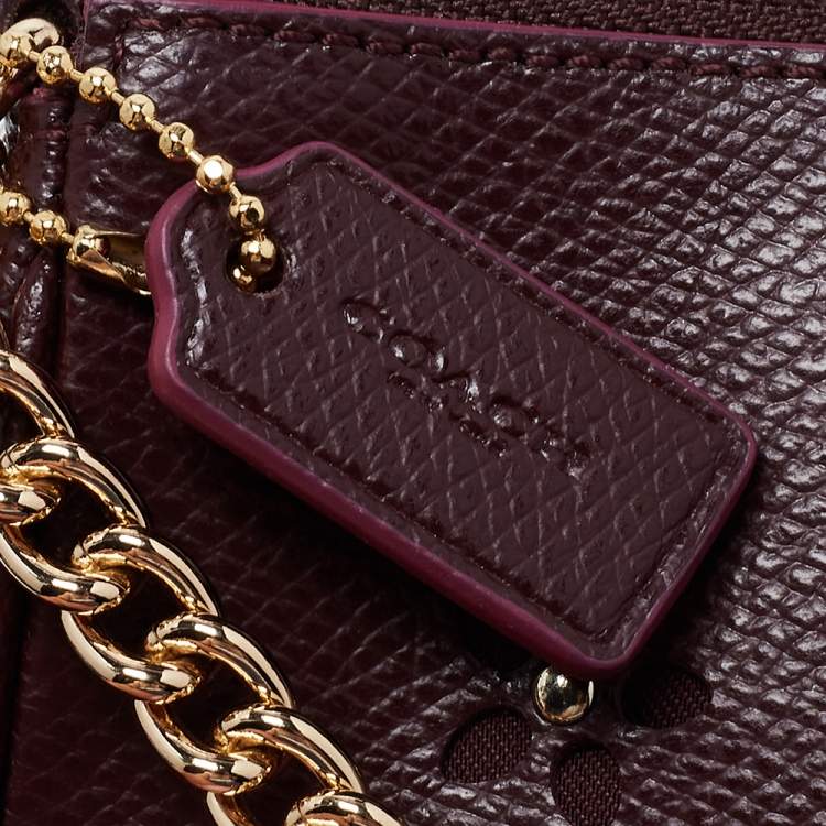 Pre Owned Coach Plum Leather Large Floral Applique Pochette