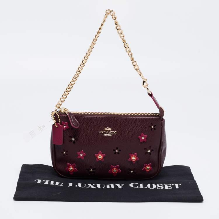 Pre Owned Coach Plum Leather Large Floral Applique Pochette