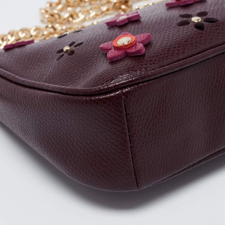 Pre Owned Coach Plum Leather Large Floral Applique Pochette