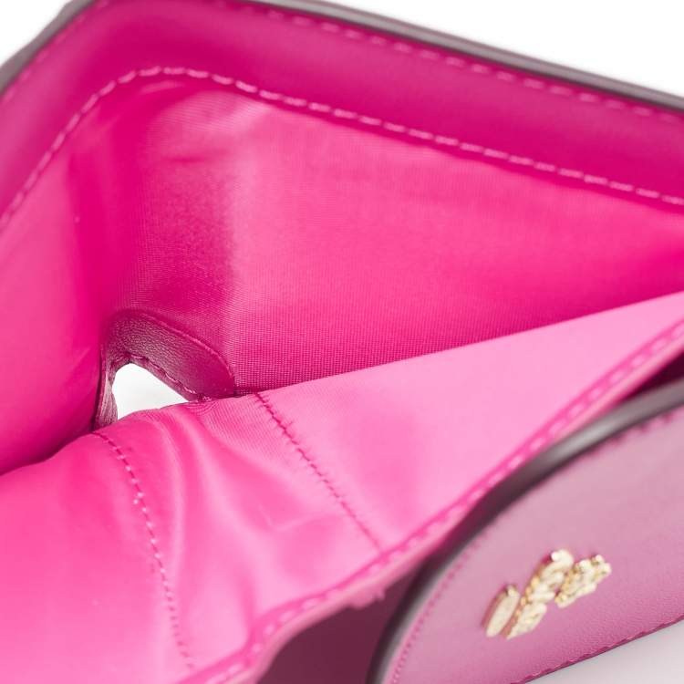 Pre Owned Coach Pink/brown Signature Coated Canvas and Leather Flap Compact Wallet