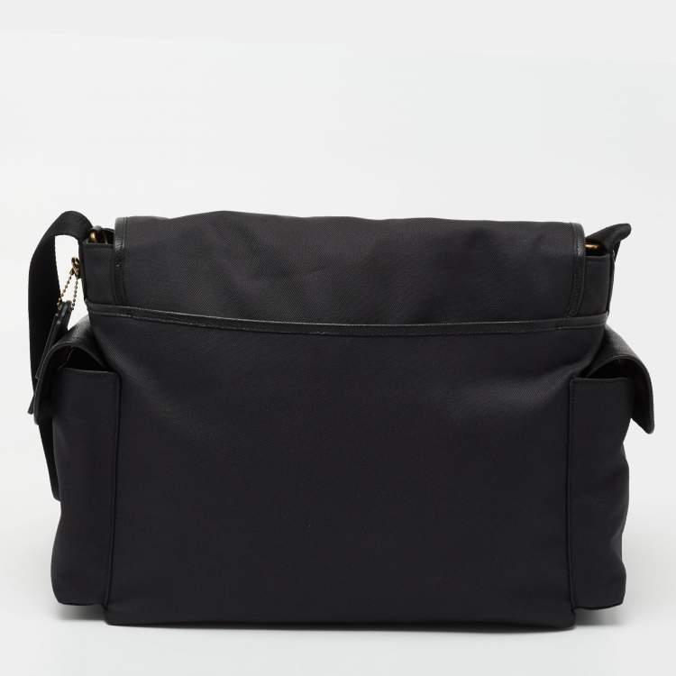 Pre Owned Coach Black Canvas And Leather Messenger Bag