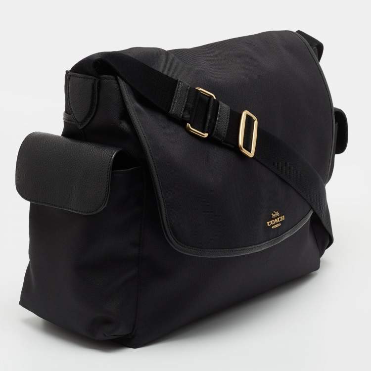 Pre Owned Coach Black Canvas And Leather Messenger Bag