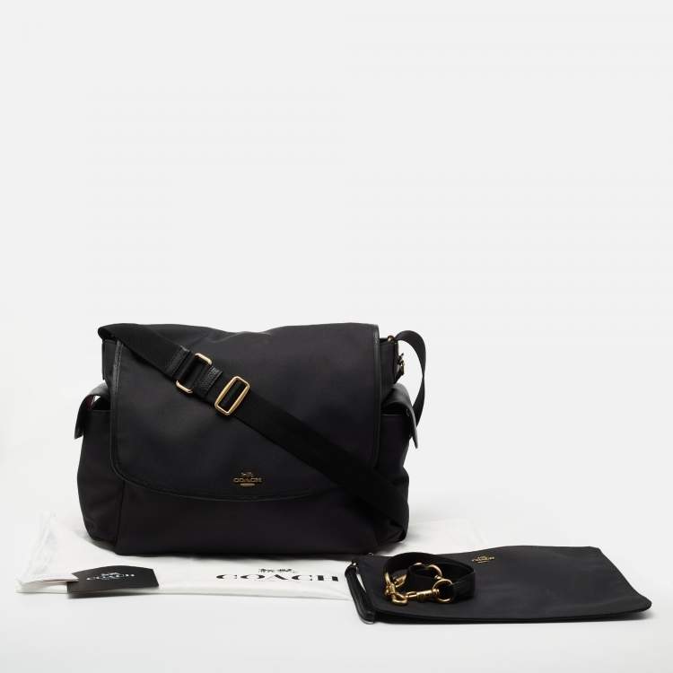 Pre Owned Coach Black Canvas And Leather Messenger Bag