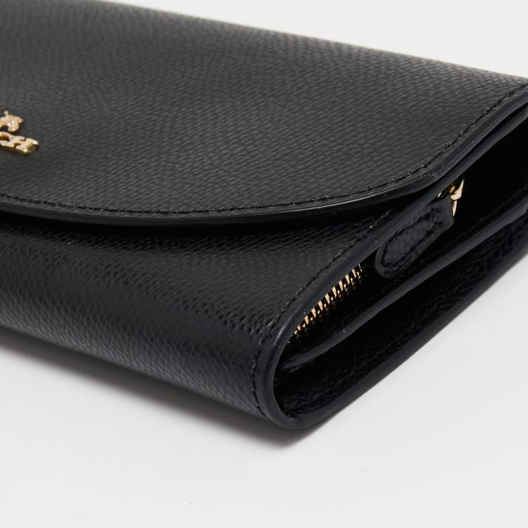 Pre Owned Coach Black Leather Slim Flap Continental Wallet
