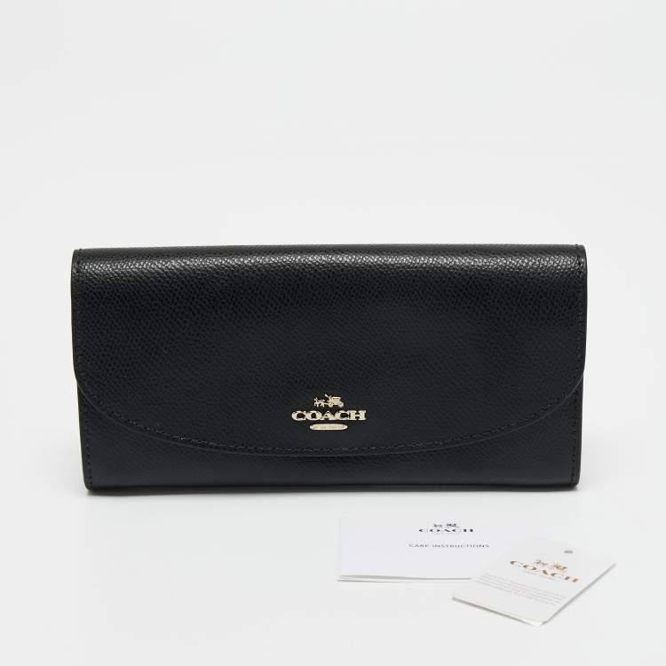 Pre Owned Coach Black Leather Slim Flap Continental Wallet