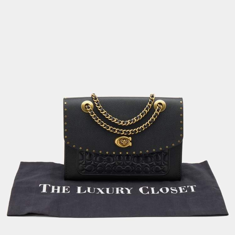 Pre Owned Coach Black Leather Studded Parker Flap Shoulder Bag