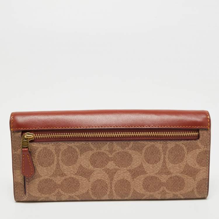 Pre Owned Coach Beige/Tan Signature Coated Canvas and Leather Continental Wallet