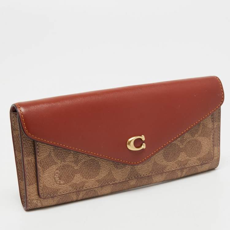 Pre Owned Coach Beige/Tan Signature Coated Canvas and Leather Continental Wallet