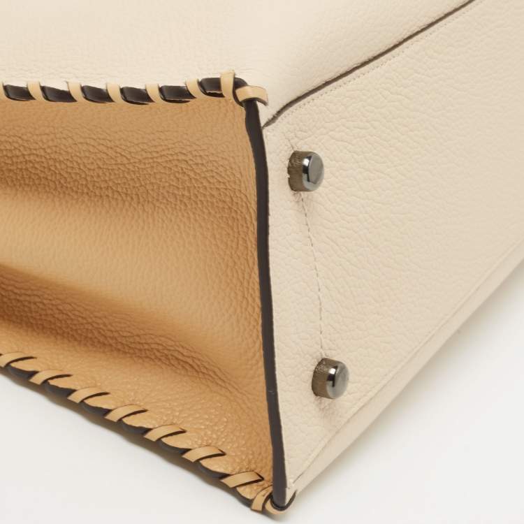 Pre Owned Coach Beige/Tan Leather Whipstitch Charlie Carryall Tote