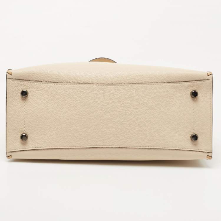 Pre Owned Coach Beige/Tan Leather Whipstitch Charlie Carryall Tote