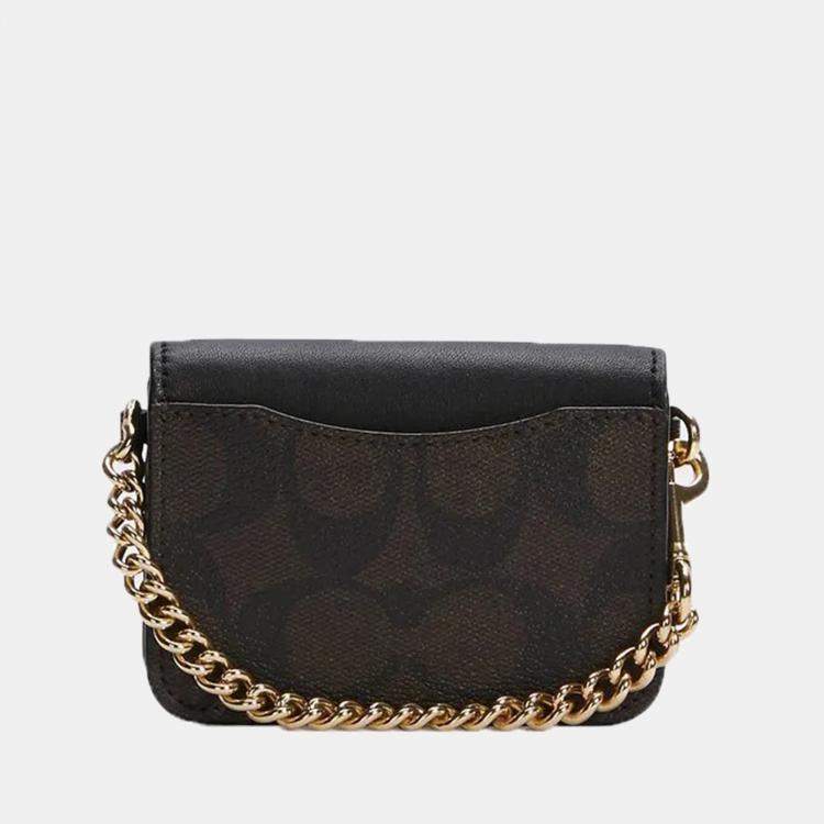 مملوكة مسبقًا Coach Brown / Black Canvas and Leather Poppy Crossbody with Card Case Bag