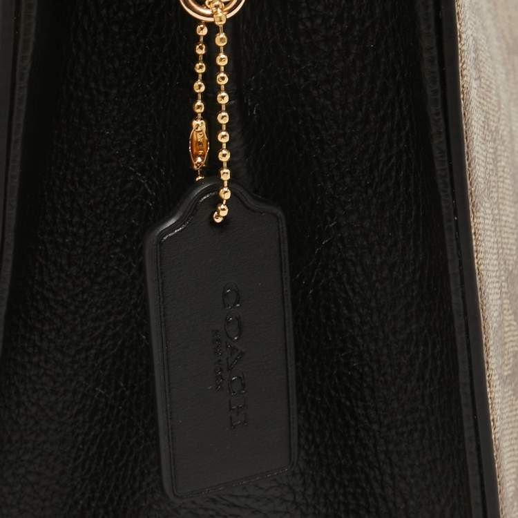 Pre Owned Coach Black/Brown Signature Coated Canvas and Leather Lane Top Handle Bag
