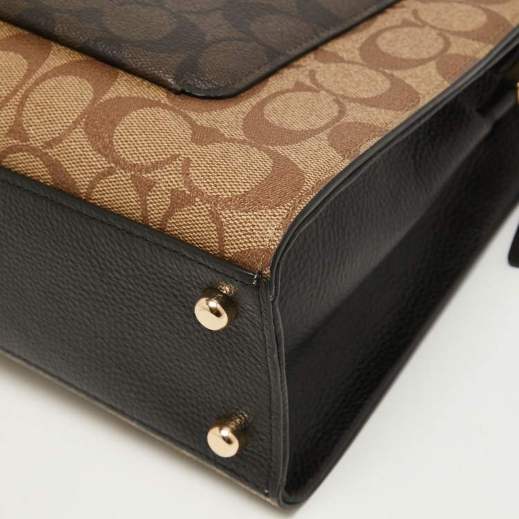 Pre Owned Coach Black/Brown Signature Coated Canvas and Leather Lane Top Handle Bag