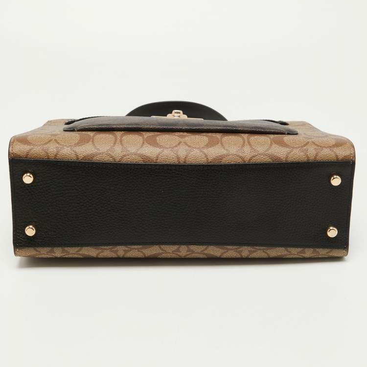 Pre Owned Coach Black/Brown Signature Coated Canvas and Leather Lane Top Handle Bag