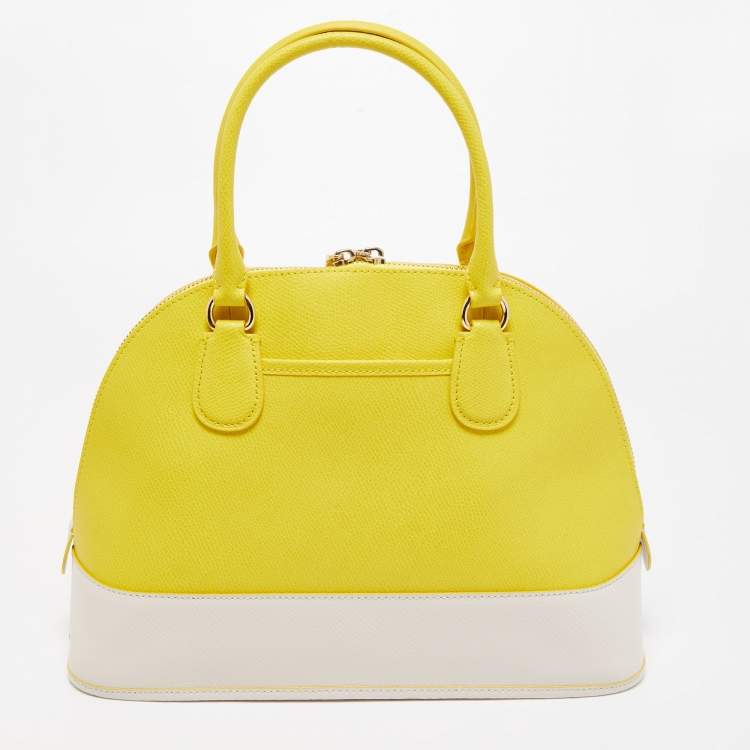 مملوكة مسبقًا Coach Yellow/White Leather Medium Cora Dome Satchel