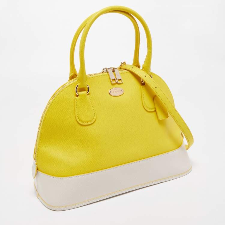 مملوكة مسبقًا Coach Yellow/White Leather Medium Cora Dome Satchel