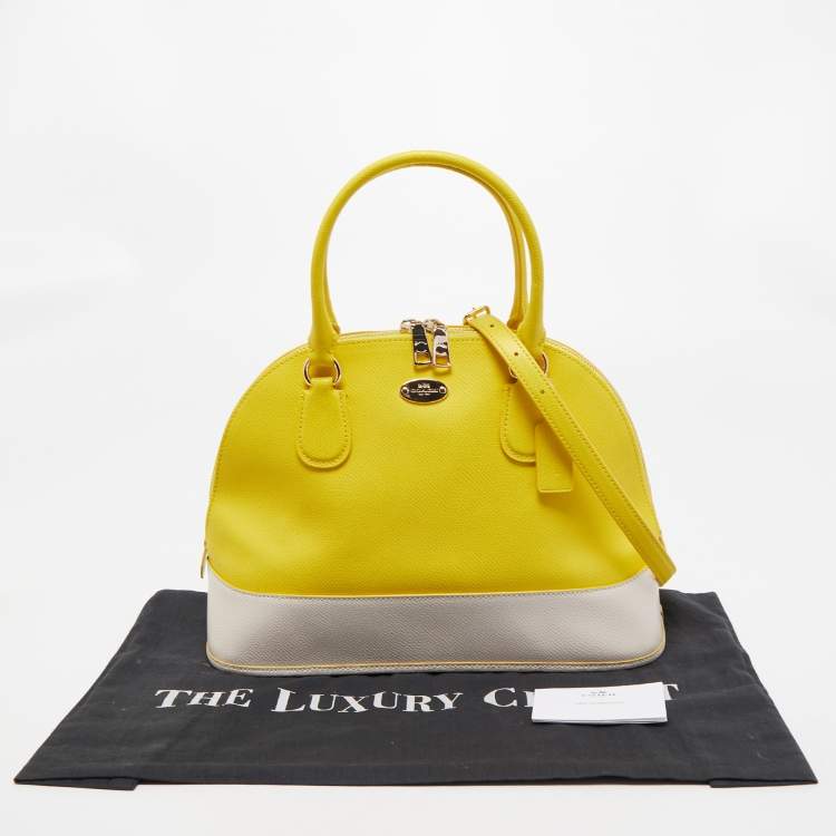 مملوكة مسبقًا Coach Yellow/White Leather Medium Cora Dome Satchel