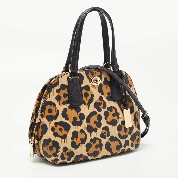 مملوكة مسبقًا Coach Brown/Black Leopard Print Leather Prince Street Satchel