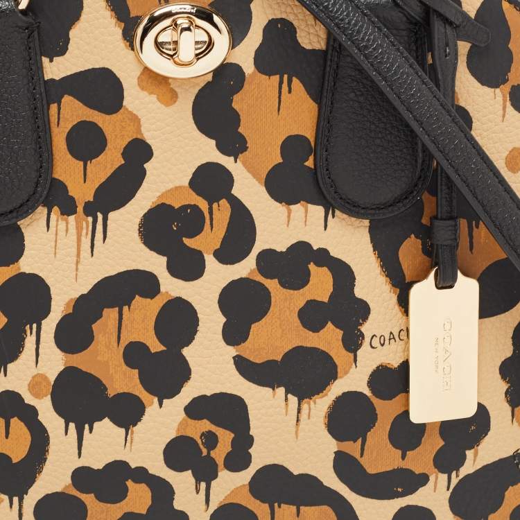 مملوكة مسبقًا Coach Brown/Black Leopard Print Leather Prince Street Satchel