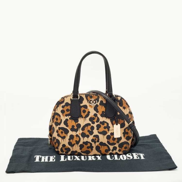 مملوكة مسبقًا Coach Brown/Black Leopard Print Leather Prince Street Satchel
