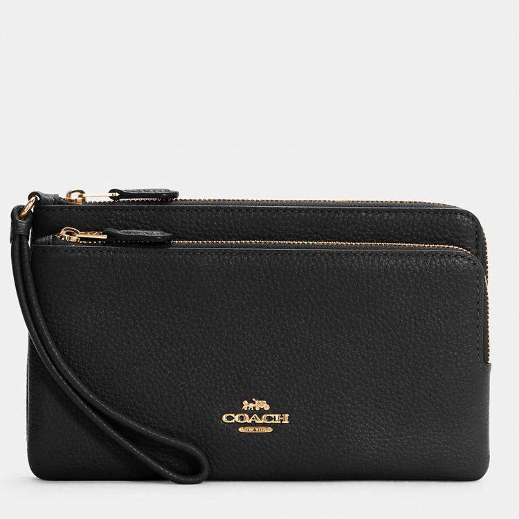 COACH: envelope clutch in leather and coated canvas with logo
