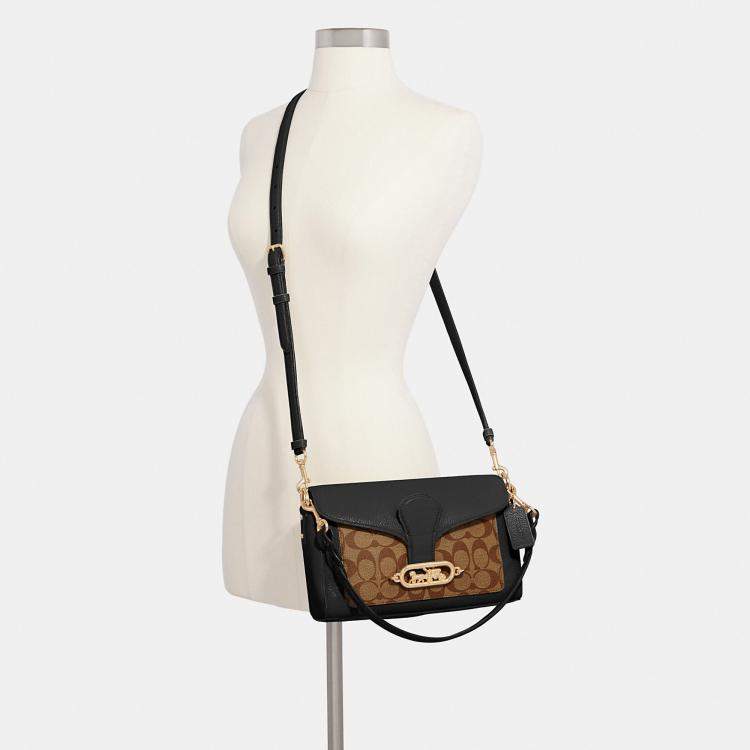 Pre Owned Coach Beige/Black Signature Canvas Jade Shoulder Bag
