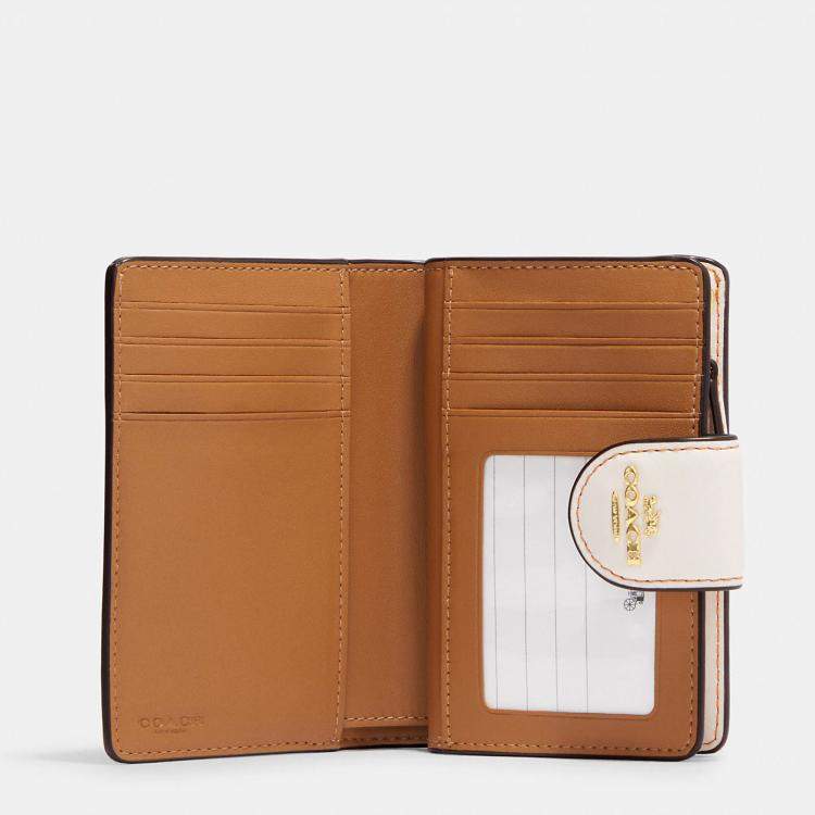 Coach Gold/White Canvas and Leather Medium Corner Zip Wallet
