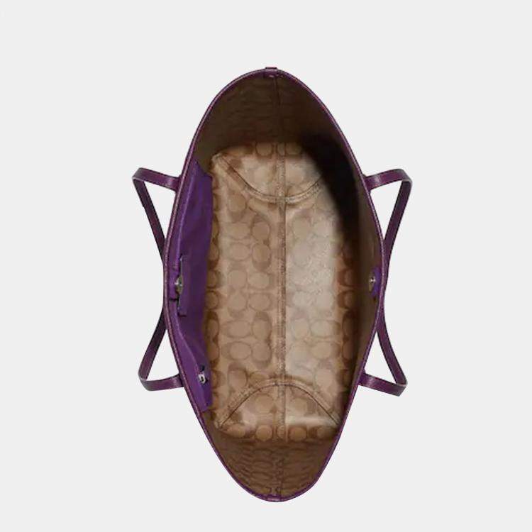 Pre Owned Coach Purple - Signature Coated Canvas and Leather - Disney Maleficent Tote Bag