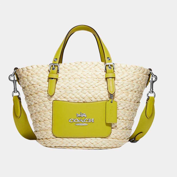 Coach Lime Green Straw and Leather Small Tote Bag Coach | The Luxury Closet