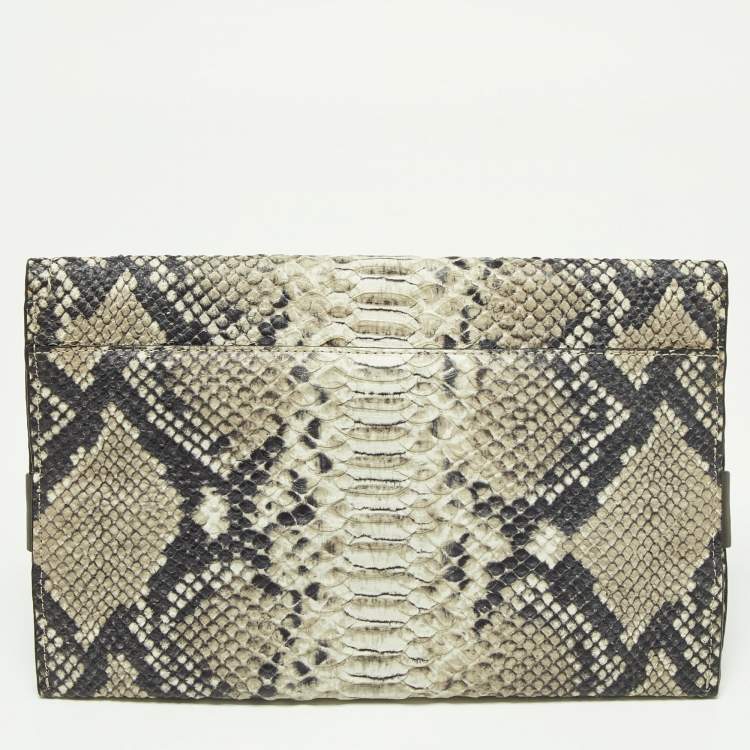 Pre Owned Coach Grey Python Embossed Leather Flap Clutch