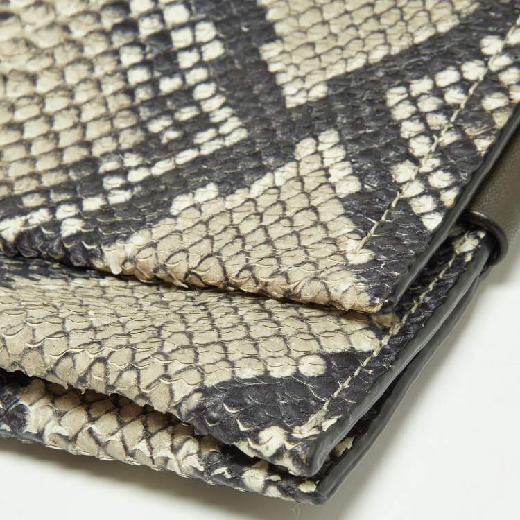 Pre Owned Coach Grey Python Embossed Leather Flap Clutch