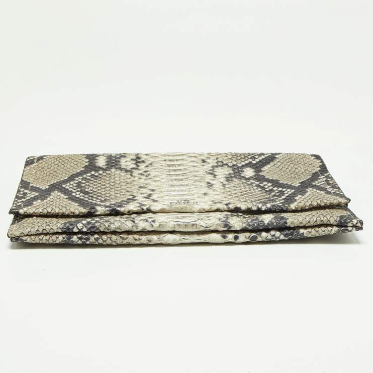 Pre Owned Coach Grey Python Embossed Leather Flap Clutch