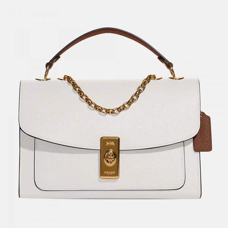 Coach White/Beige Leather and Canvas and Snake Embossed Shoulder Bag Coach