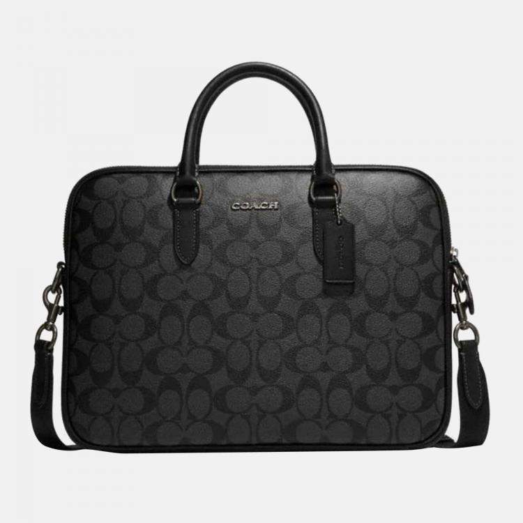 Coach Black - Signature Coated Canvas & Leather - Compact Brief Bag ...