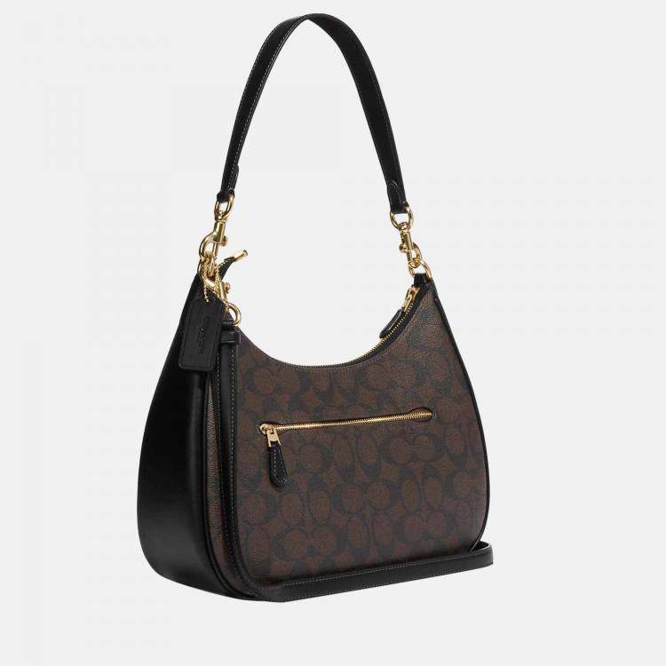 Coach Brown & Black - Signature Coated Canvas and Leather - Hobo Shoulder Bag  Coach
