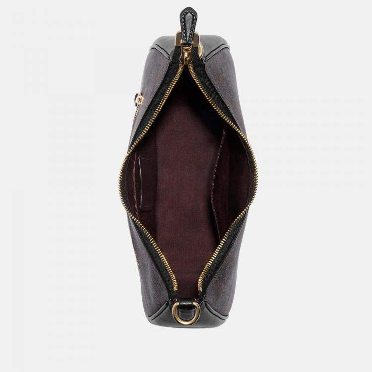 Pre Owned Coach Brown & Black - Signature Coated Canvas and Leather - Hobo Shoulder Bag