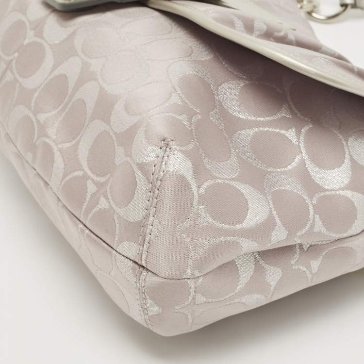 Pre Owned Coach Grey Signature Fabric and Leather Buckle Shoulder Bag