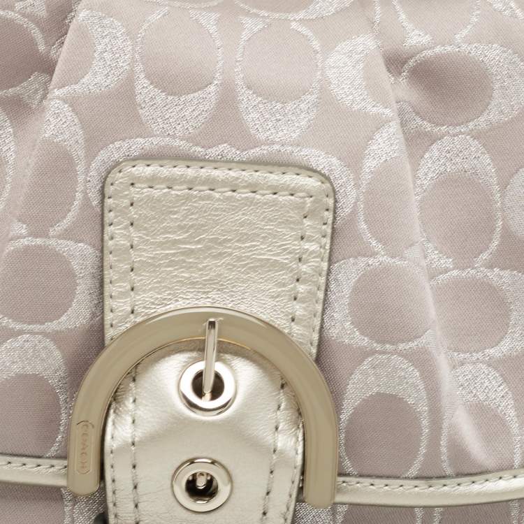 Pre Owned Coach Grey Signature Fabric and Leather Buckle Shoulder Bag