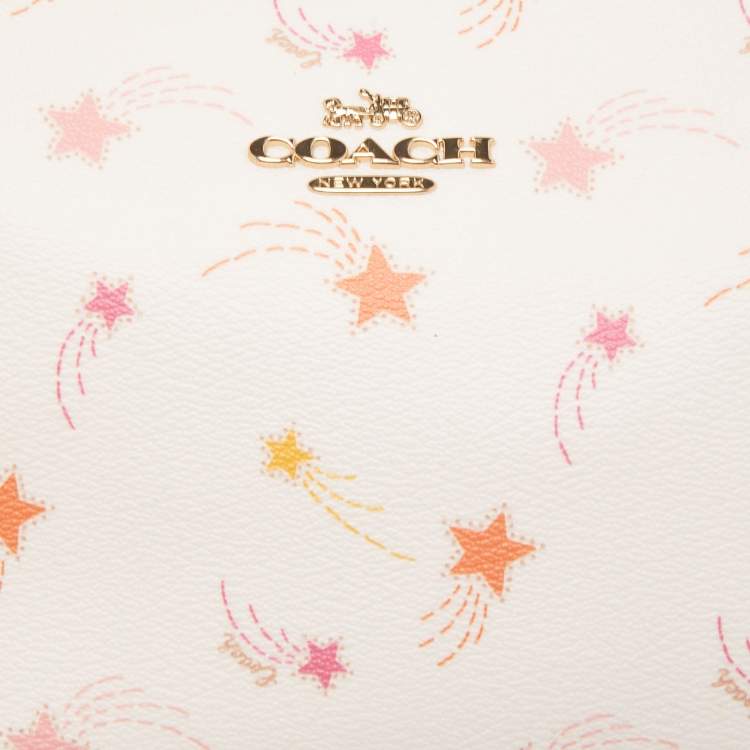 Pre Owned Coach Chalk/Multicolor Star Print Leather Clara Shoulder Bag