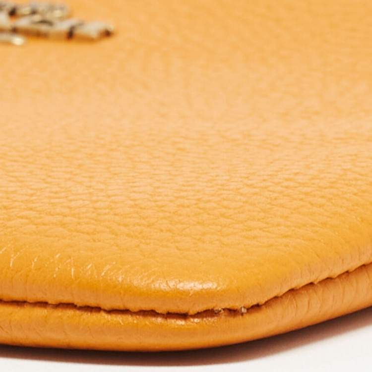 Pre Owned Coach Orange Leather Wristlet Zip Pouch