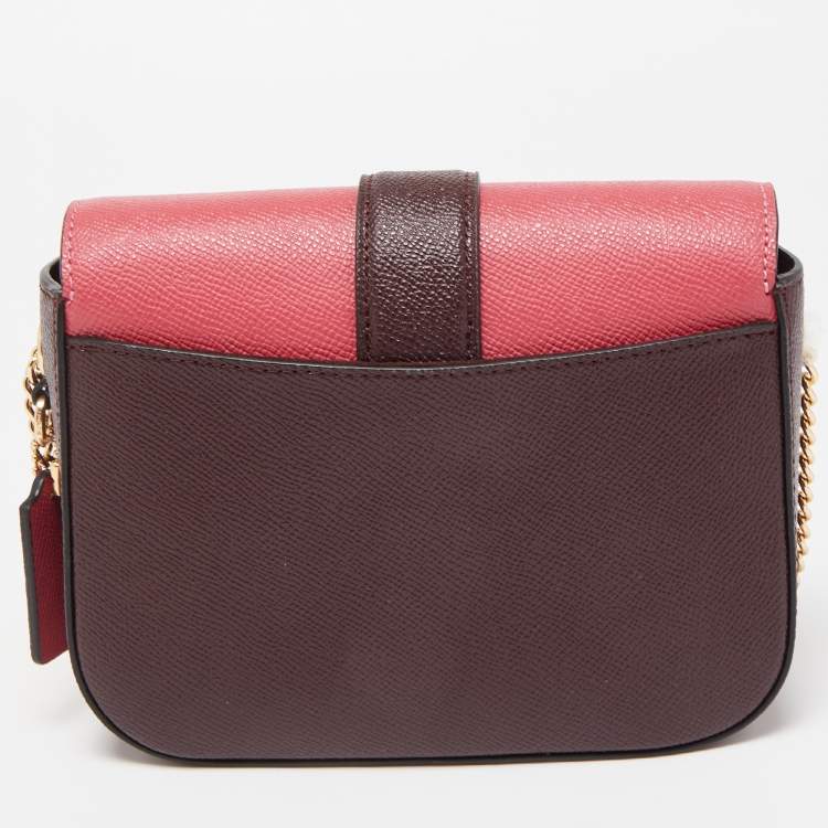 Pre Owned Coach Dark Pink/Burgundy Leather Gemma Butterfly Buckle Crossbody Bag