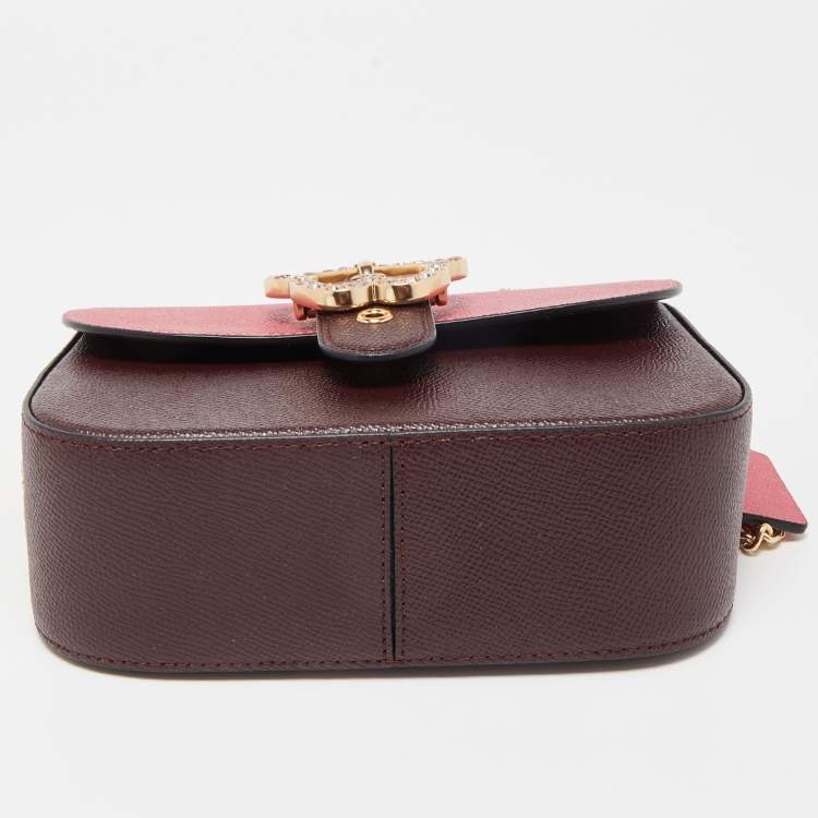 Pre Owned Coach Dark Pink/Burgundy Leather Gemma Butterfly Buckle Crossbody Bag
